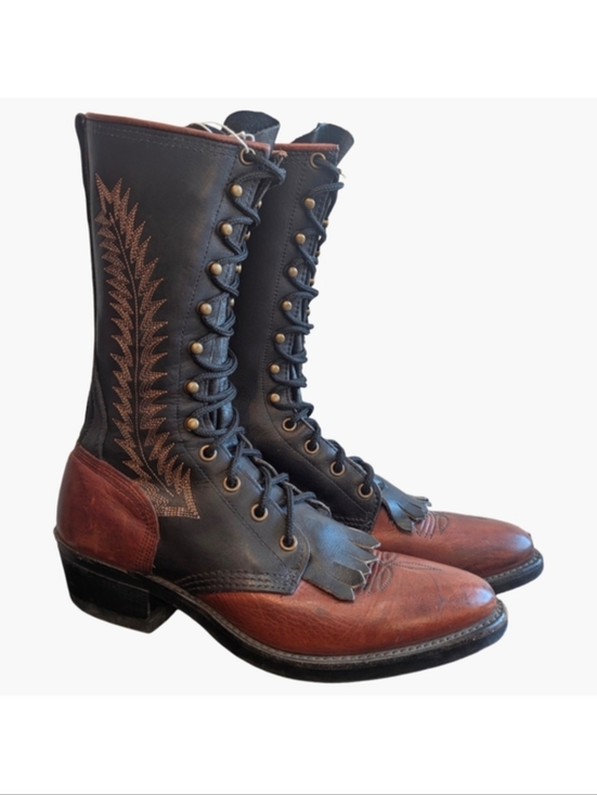Shoes - Vintage Lace-Up Western Roper Cowboy Boots | Two-Tone Made In USA | Size 7.5
